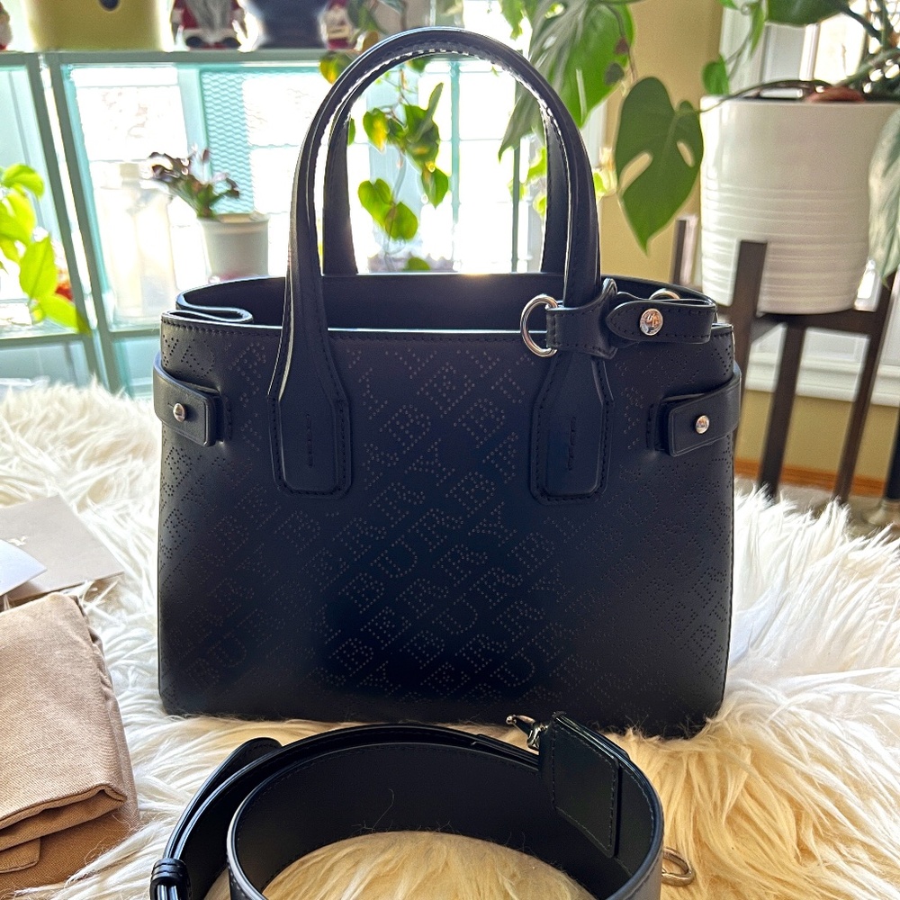 BURBERRY SMALL BANNER BAG IN PERFORATED LOGO LEATHER